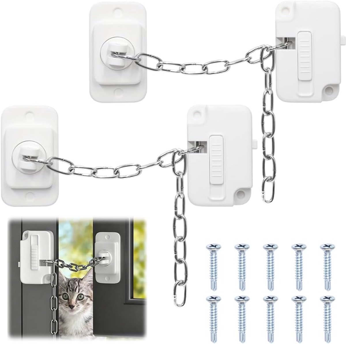 SnelShoppen - Raambeveiliging Ketting Set 2 Stuks - Verstelbaar Raamslot zonder Boren - Veiligheidsoplossing voor Ramen, Deuren, Kasten, Balkons, Koel