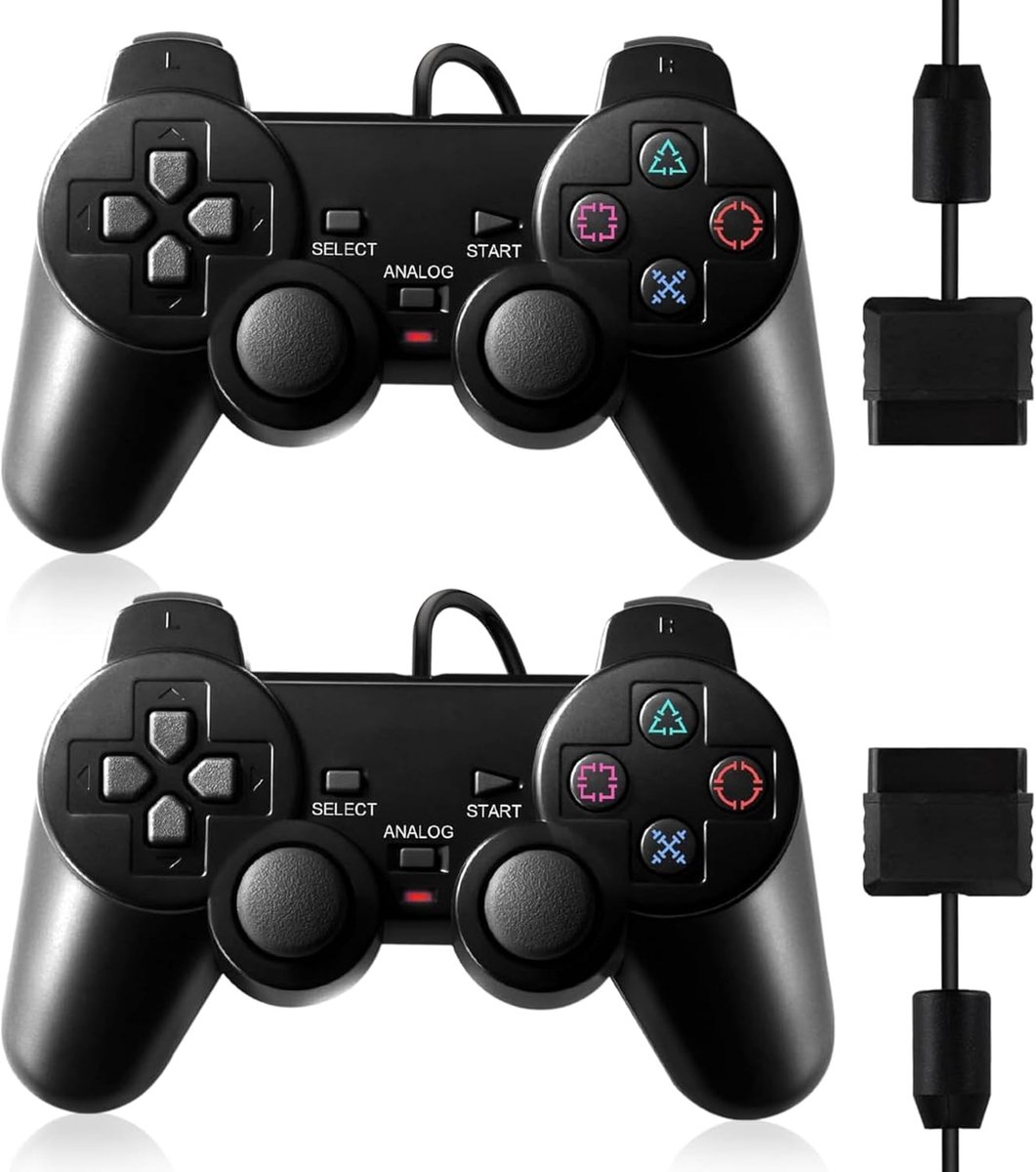 SnelShoppen - 2X Bedrade Controller met Kabel Zwart | Compatibel met PS2, PS1, PS One, PSX | Analoge Bediening, Dubbele Vibratie, Plug-and-Play Gaming