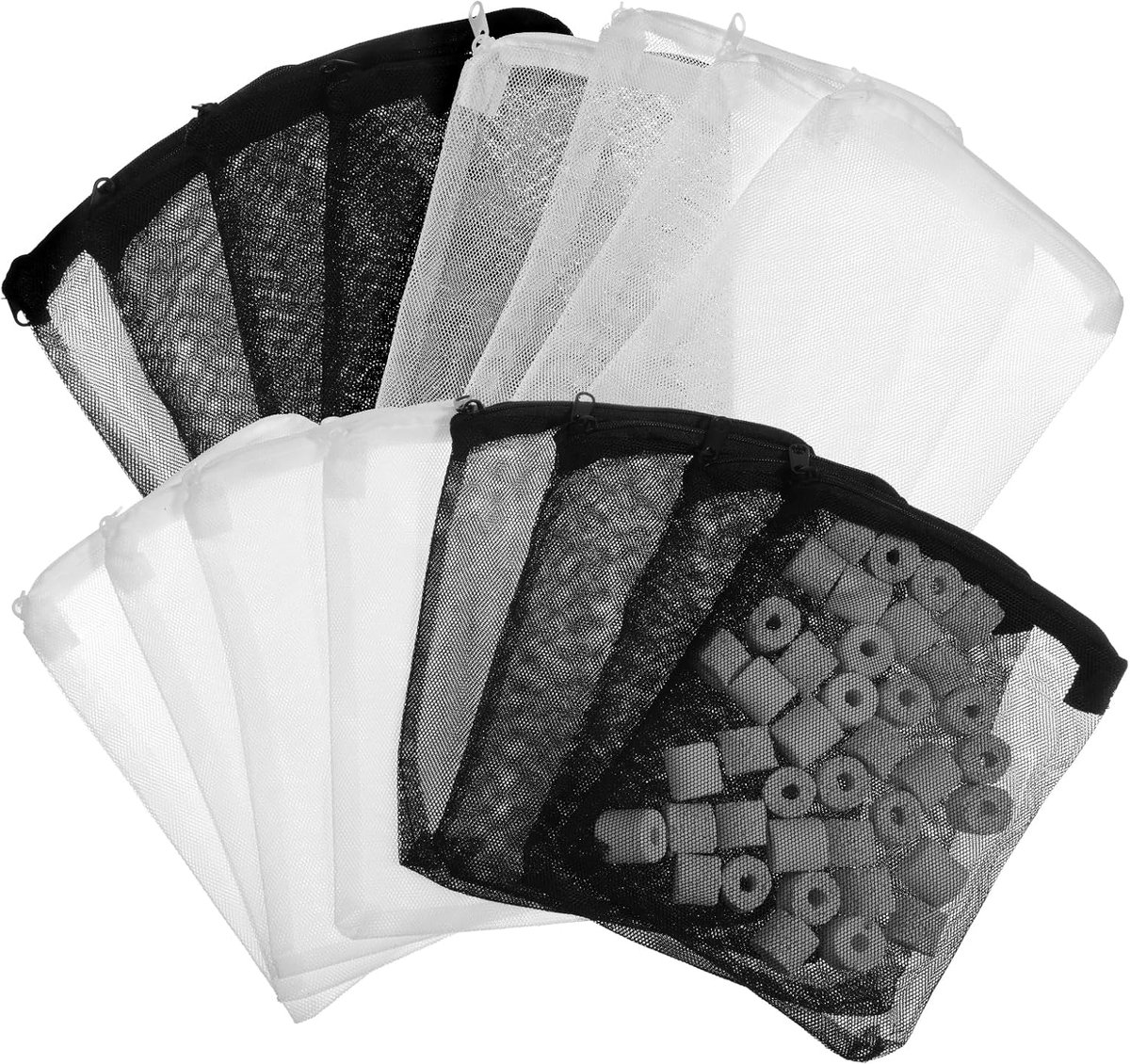 SnelShoppen - 16 stuks herbruikbare aquarium filterzakken 20x15 cm, netfilterzakken met ritssluiting voor actieve kool, bioballen, kleine filterzak vo