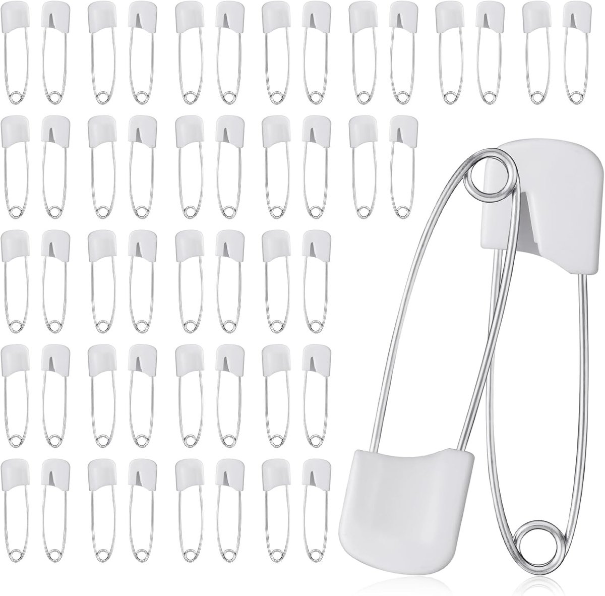 SnelShoppen - 50 Stuks Baby Veiligheidspelden 40mm - Luierspellen voor Baby en Peuter - RVS Veiligheidsnaalden met Slot - Handwerk Naaien - Wit