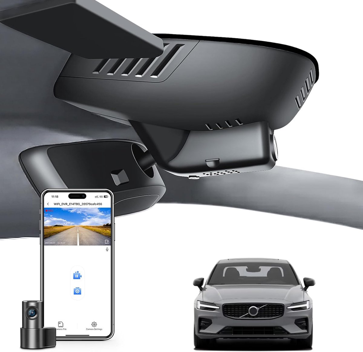 SnelShoppen - 4K+1080P Dashcam Voor en Achter, OEM-Look, Geschikt voor Volvo S60 V60 Cross Country 2023-2026, Loop-opname, G-sensor, WiFi & App, 128 G