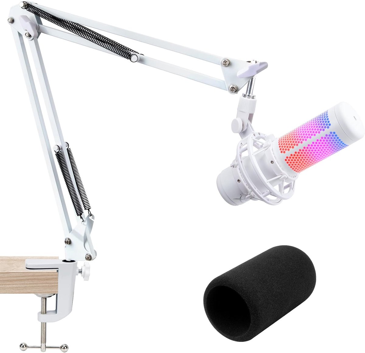 SnelShoppen - Microfoonarm voor HyperX QuadCast S - Universele Microfoonarm met Popfilter - Wit - Inclusief 3/8 Inch naar 5/8 Inch Adapter voor Blue Y
