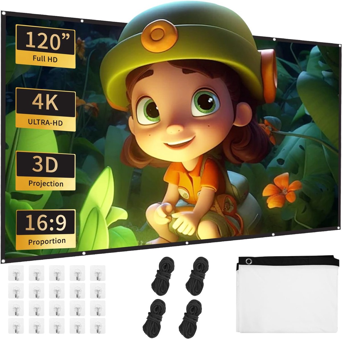 SnelShoppen - Projectiescherm 120 Inch Ultra 4K FHD Dubbelzijdig Vouwbaar Buiten, Binnen, Tuin, Kantoor, Filmavonden, Evenementen