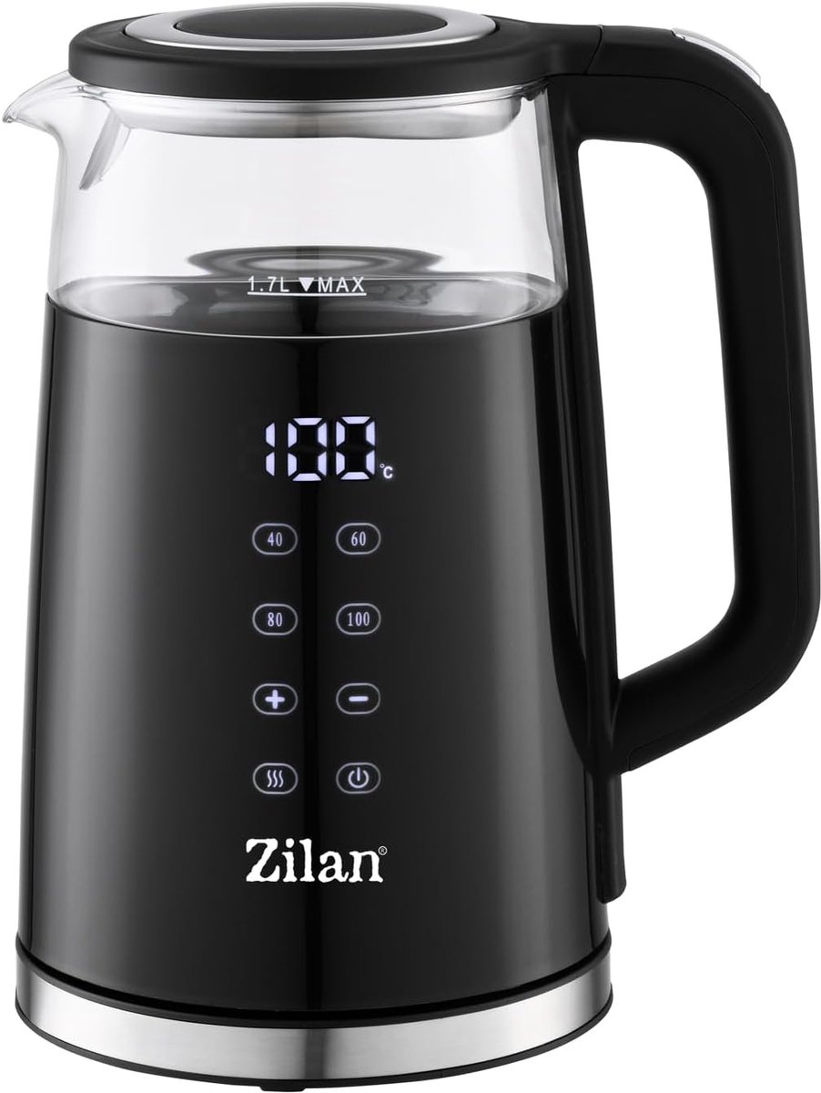 SnelShoppen - Elektrische Waterkoker 1.7L met Digitale Display, 2200W, Dubbelwandig, Vier Voorafgestelde Temperatuurinstellingen, Warmhoudfunctie, Koo