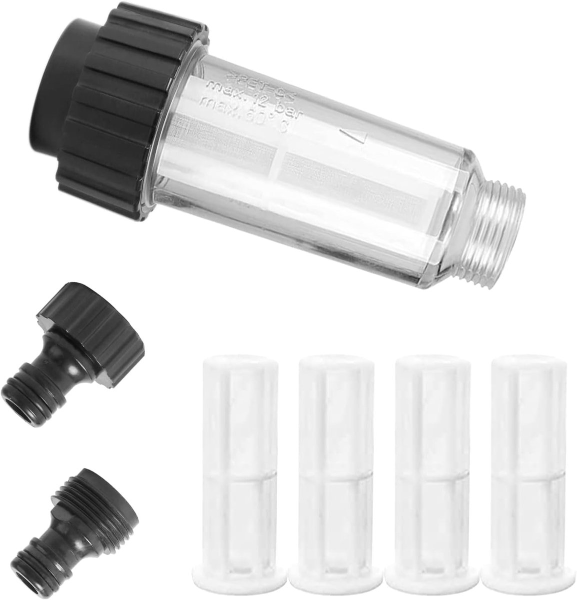 SnelShoppen - Waterfilter Tuinslang 3/4 Inch, Filter voor Hogedrukreiniger met 4 Filter Inserts en 2 Snelaansluitingen, Ideaal voor Tuin en Camping
