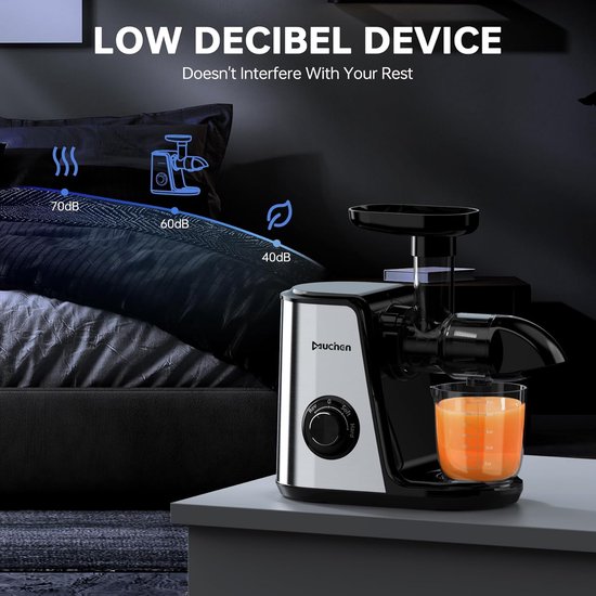 SnelShoppen - Slow Juicer voor Fruit en Groenten - 150W Stille Motor, Twee Snelheden, RVS Design in Zwart en Zilver, Inclusief Receptenboek - Perfect van Snelshoppen — afbeelding 5