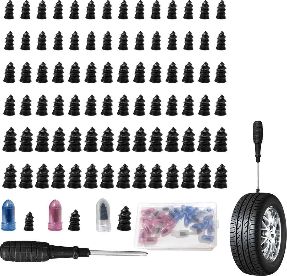 SnelShoppen - 85-delig Auto Banden Reparatie Kit, Anti-Punctuur Set, Auto Nagels voor Auto, Motor, Vrachtwagen, Tractor, Hoogwaardige Koolstofstaal