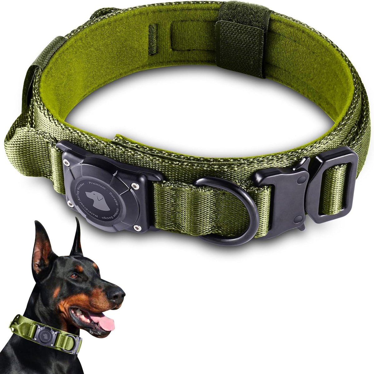 SnelShoppen - Tactical Dog Collar met Handvat, Waterproof AirTag Hondenhalsband, Dikke Verstelbare Hondenhalsband met Gevoerde Metalen Gesp voor Midde