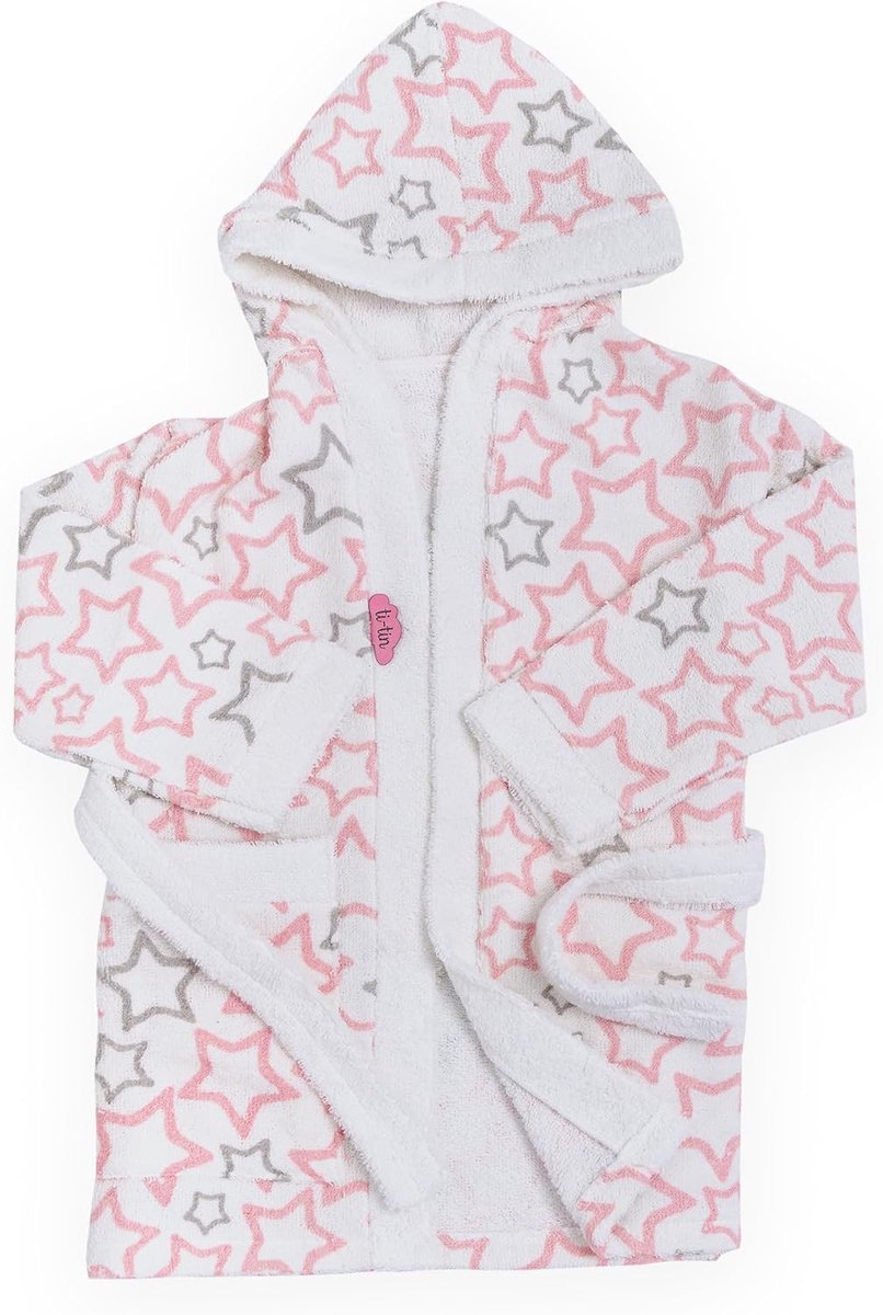 SnelShoppen - Kinderen Badjas 1 Jaar, 80 cm, 100% Katoen, Baby Badjas met Sterrenprint, Blauw, Ideaal voor Bad, Zwembad, Thuis, Feestjes