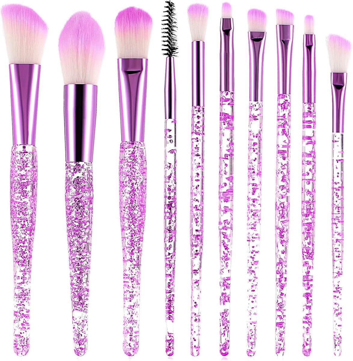 Thijox - Glitter Crystal Make-upborstelset - 10 Stuks Professionele Gezichts- en Oogmake-up Borstels - Vloeibare Foundation, Poeder, Concealer, Oogsch