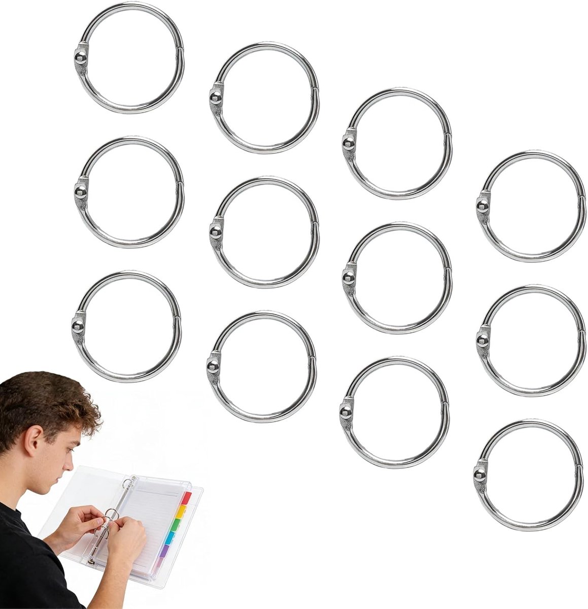 Thijox - Boekbindringen 45mm Zilver - 12 Stuks Metalen Bindringen voor Papier, Kaarten, Sleutelhangers, Indexkaarten - Makkelijk te Openen en Sluiten