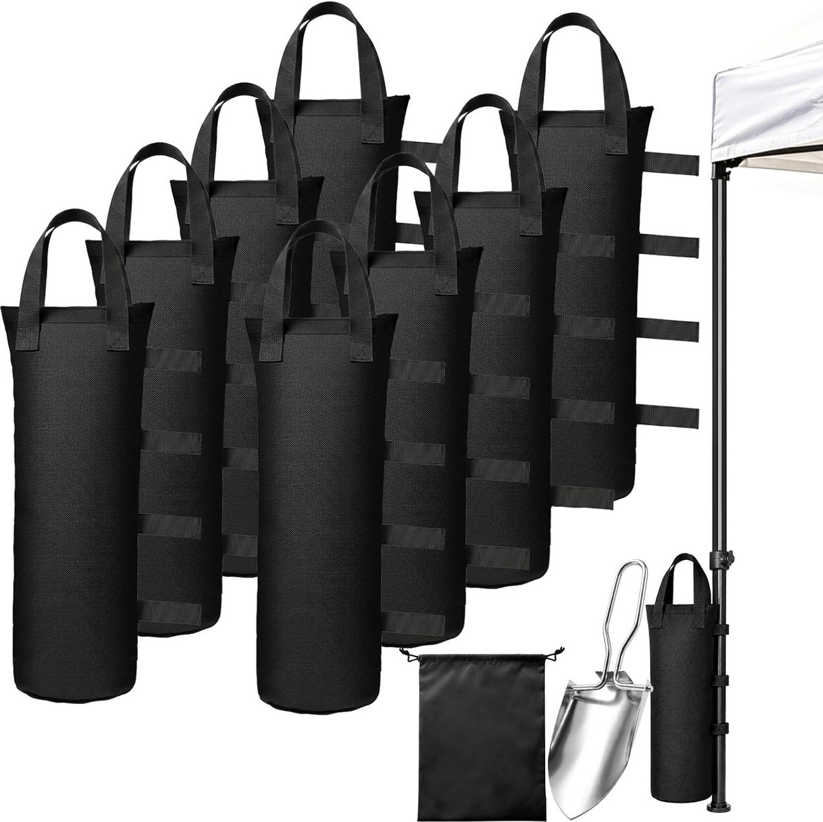 SnelShoppen - 8 stuks Tuinhuisje Gewichten, Zware Zandzakken 20x50cm van 800D Oxford Stof voor Tent, Parasol, Camping & Fotografie - Zwart
