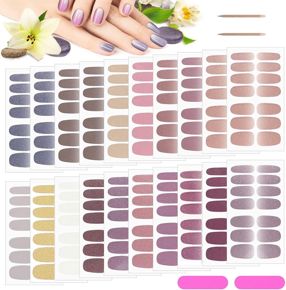 SnelShoppen - 20 Vellen Glitter Nagelstickers Zelfklevende Nagelfolie met 2 Nagelvijlen voor Manicure, Nageldesign DIY Decoratie, Perfect voor Feestje
