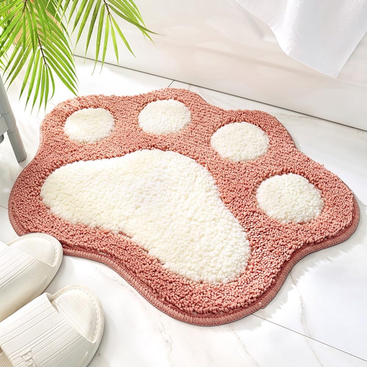 SnelShoppen - Badmat Antislip Badkamertapijt 45 x 60 cm Kattenpootvorm Super Absorberend Roze Extra Zacht Machinewasbaar voor Badkamer
