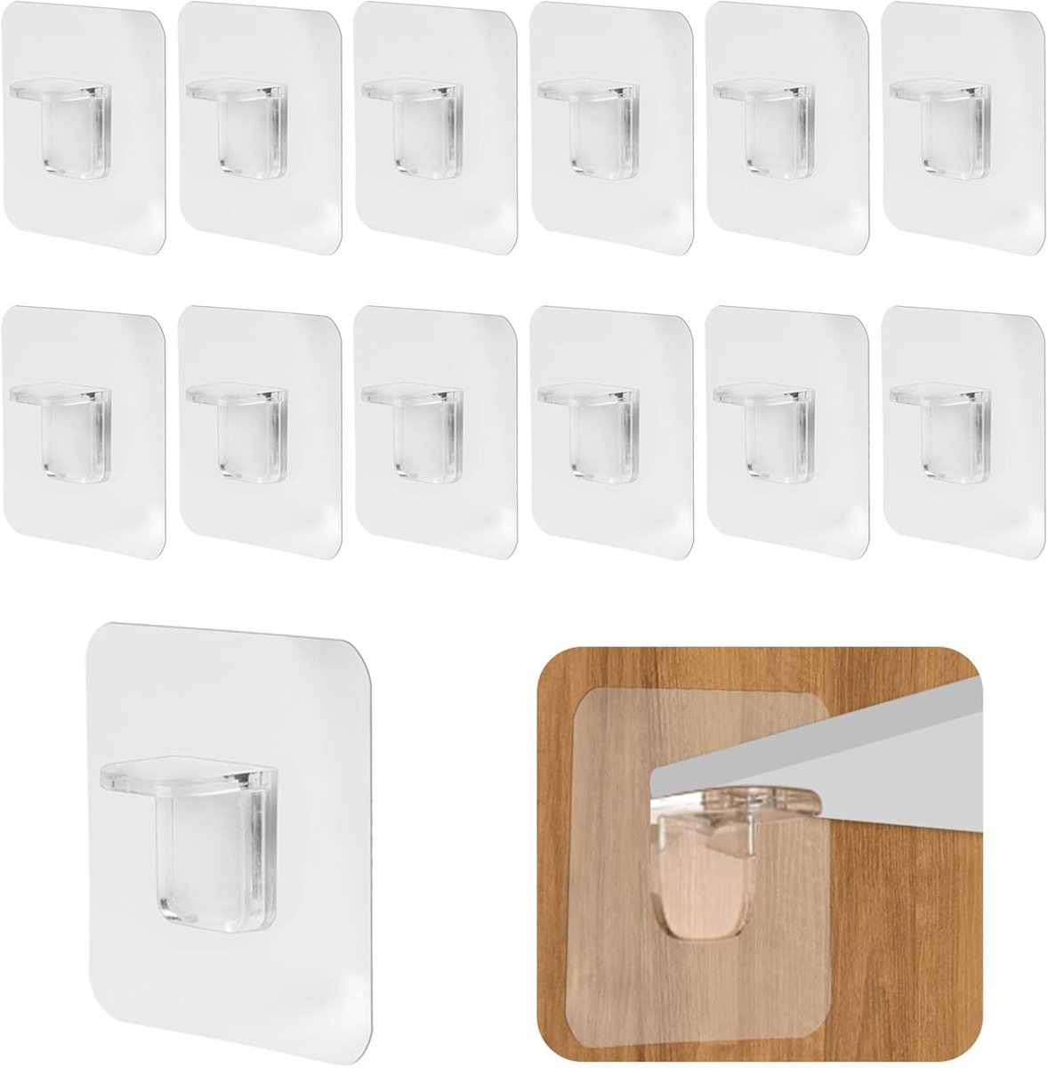 SnelShoppen - 12 STK Zelfklevende Rekplankhouders, Kastenbodem Steunen, Transparante Vakbodemhouders Zonder Boren, Ideaal voor Kleerkasten en Glashoud