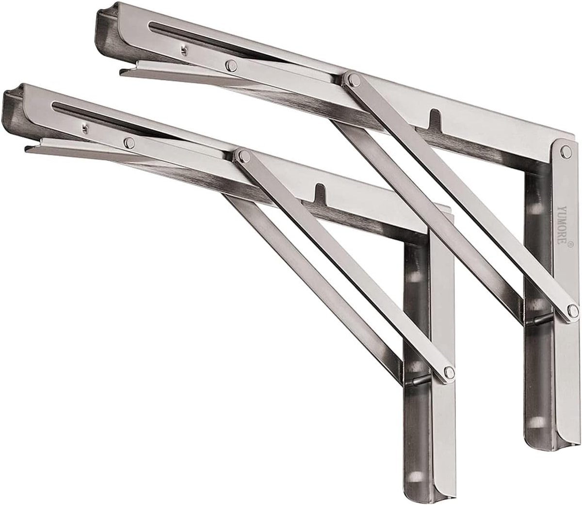 SnelShoppen - Opvouwbare Plankbeugels 200mm Roestvrijstalen Klapbeugels - Belastbaar tot 136Kg - L-hoek Inklapbare Plankdragers voor Wandmontage - 2 S