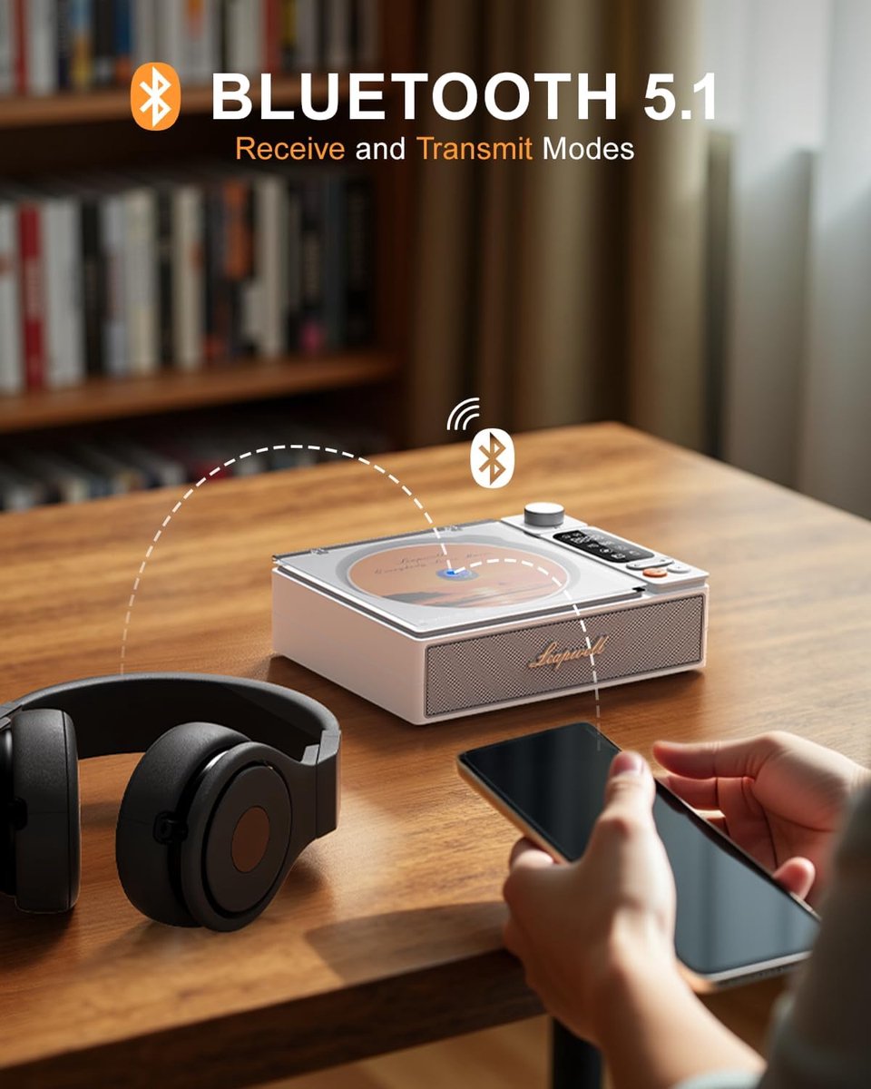 SnelShoppen - Draagbare CD-speler met Bluetooth, Retro Compact Audio met Oplaadbare Batterij, LCD-scherm en Radio, Wit voor Thuis, Camping en Feestjes