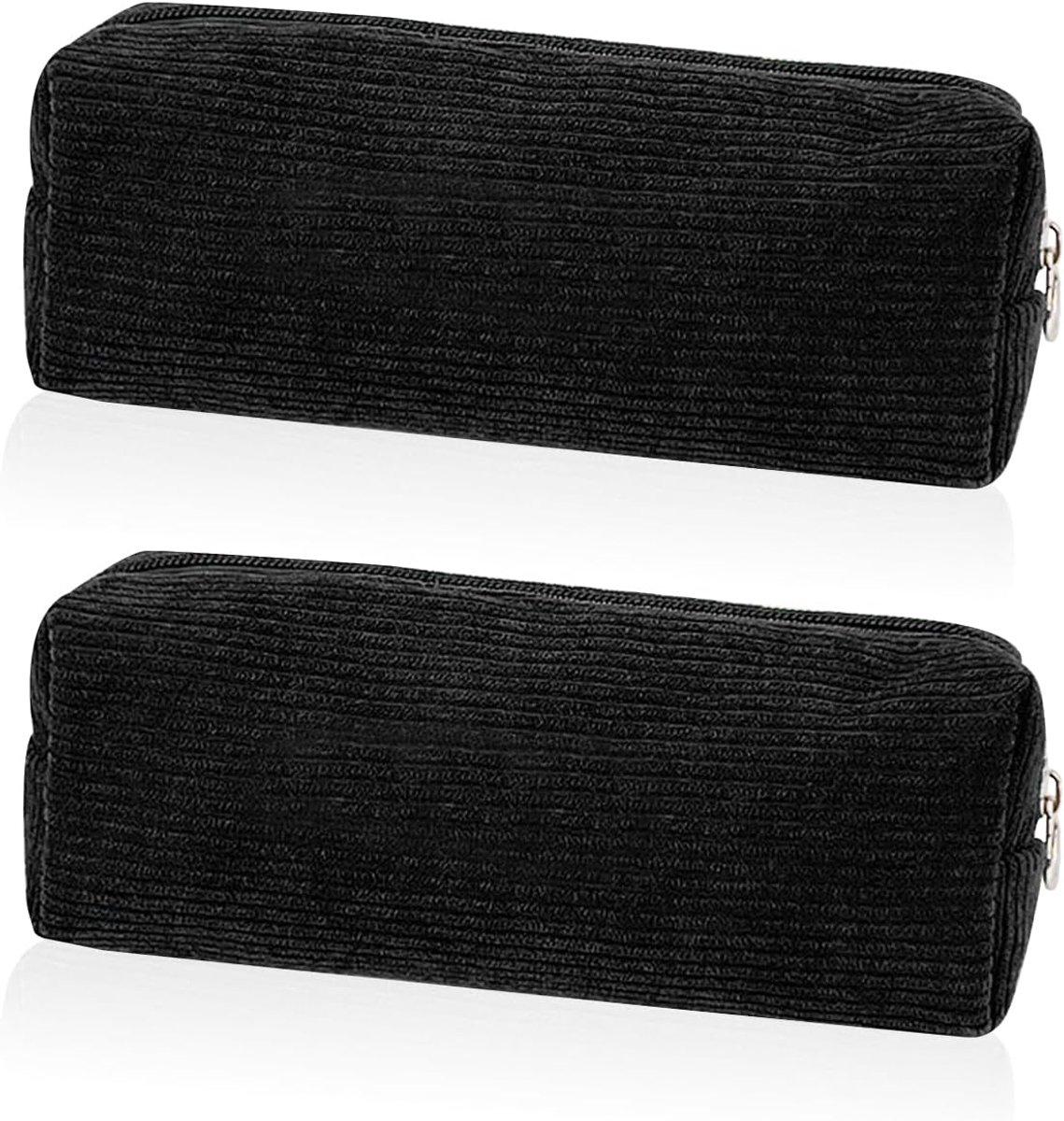 SnelShoppen - 2 Stuks Zwarte Corduroy Etui - Opbergtas met Grote Capaciteit voor School, Kantoor, Reizen - Zacht en Duurzaam - Eenvoudig en Elegant