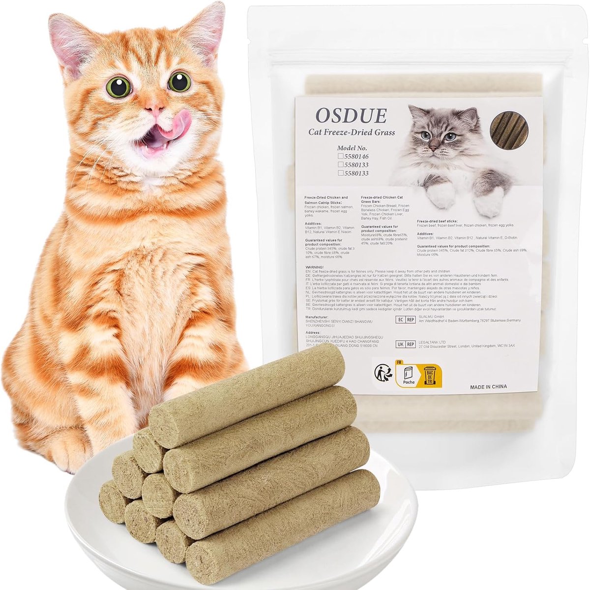 SnelShoppen - Kattengras Tandjes Stok 100g - Eetbare Gevriesdroogde Kip & Zalm Kattensnack - Natuurlijke Tandreiniging - Graanvrij - Verhoogt Eetlust