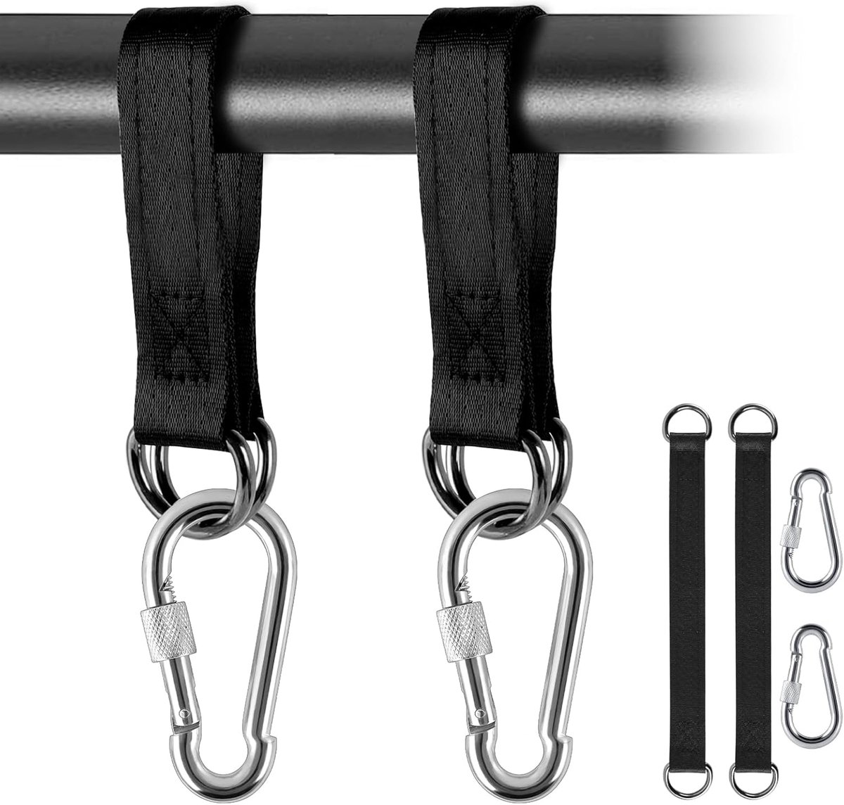 SnelShoppen - Hangmatbevestiging 2 stuks - Swinghangset Schommelbevestiging met Nylon Hangriem, Zware Karabijnhaken en D-ringen voor Schommelhangmatte
