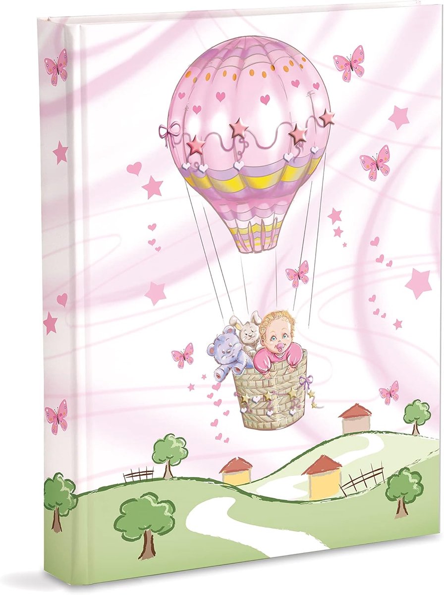 SnelShoppen - Fotoalbum geboorte 21x28 cm voor 200 foto's 13x18 cm in roze met transparante vakken, perfect voor babyfoto's en herinneringen