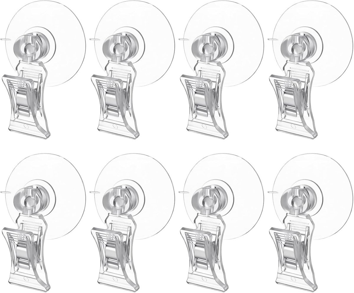 SnelShoppen - 8 Stuks Aquarium Zuignap Clips - Transparante Haak Clip Houder voor Keuken, Badkamer, Planten, Voederhouder, Multifunctioneel, Stevig, W