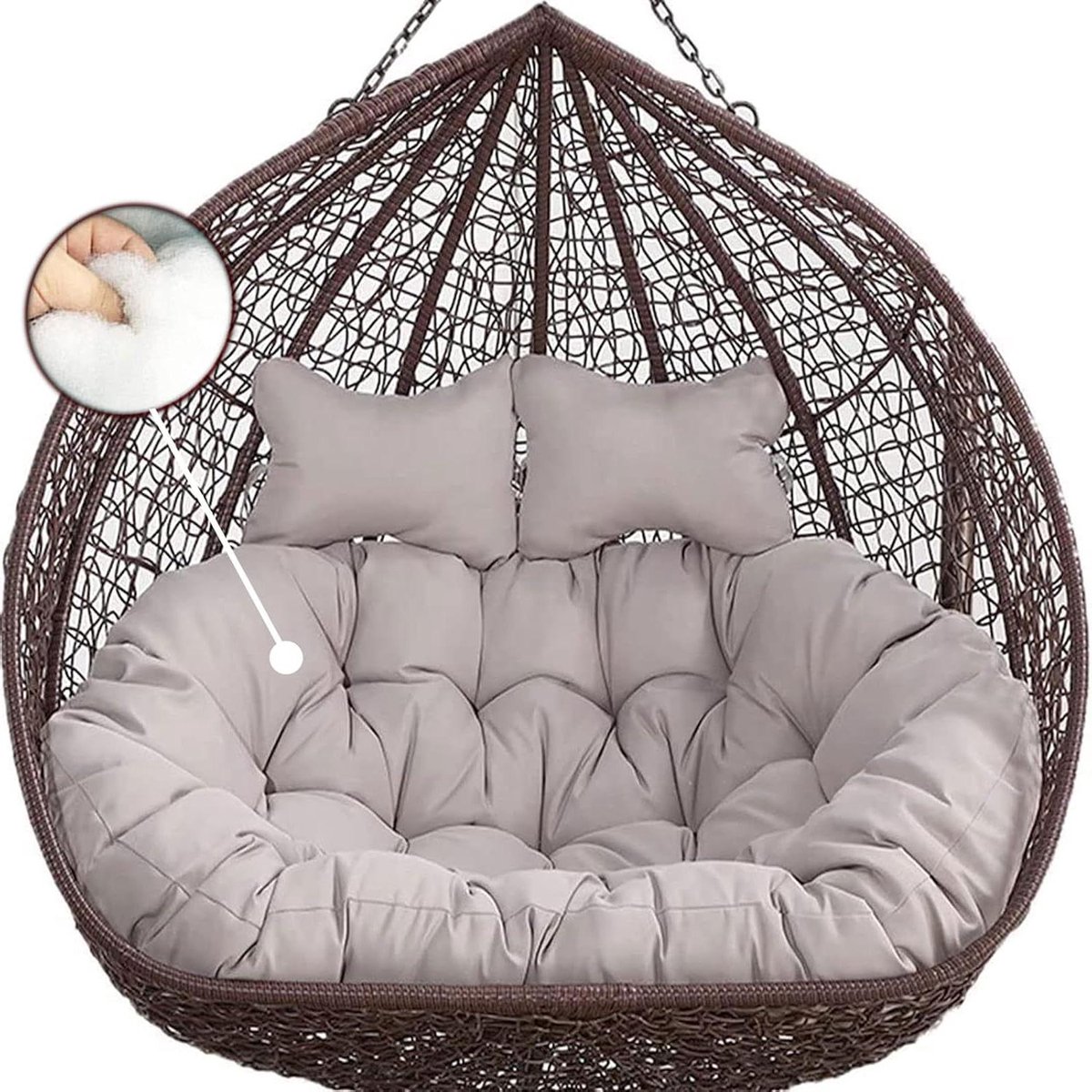 Dubbel Ei Stoelkussen - Hangmat Kussen - Buiten Ontspannen - 16cm Dikke Vulling - 150 x 110 cm - Grijs