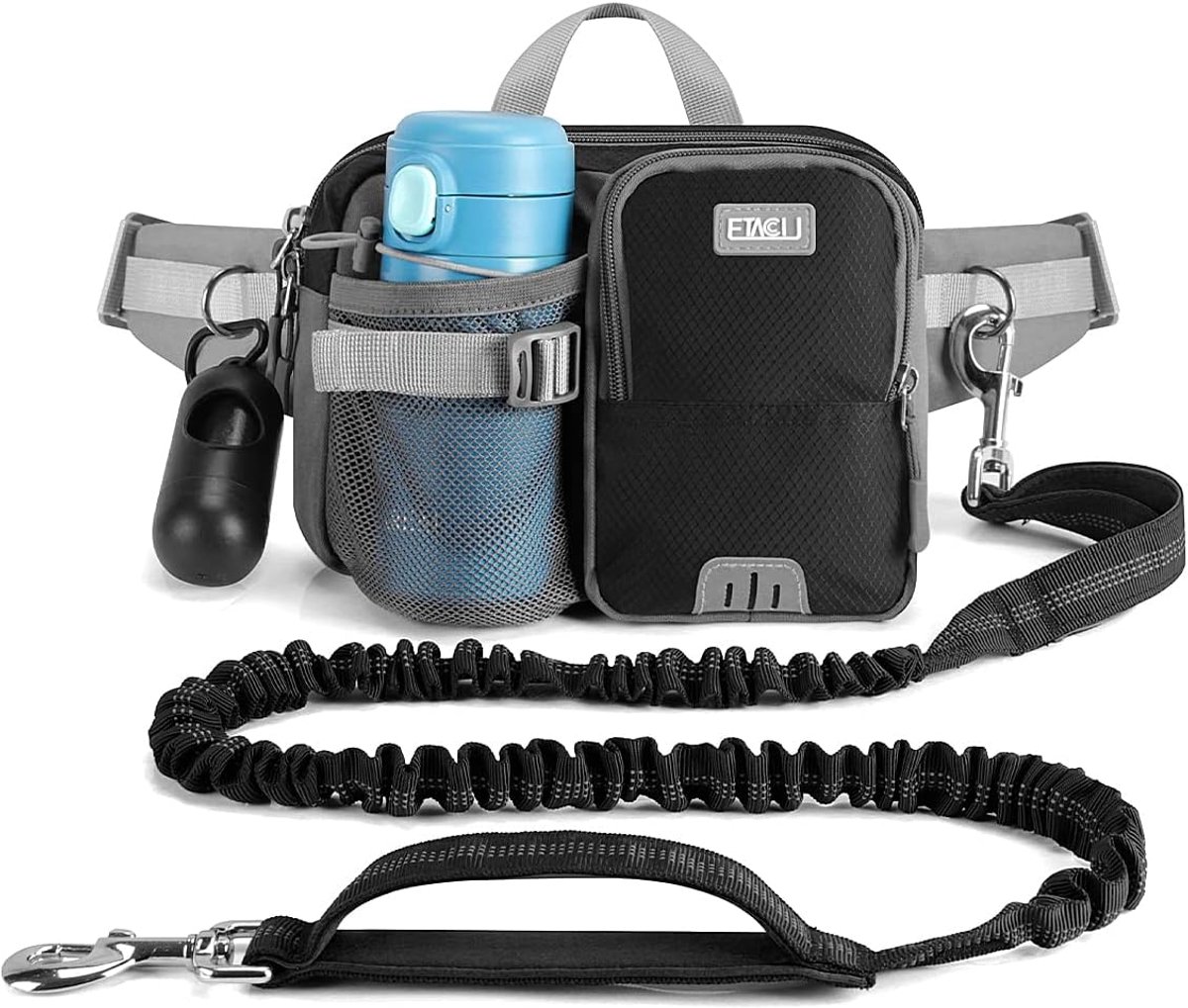 Thijox - Jogginglijn voor Honden met Buikriem, Handsfree, Elastische Reflecterende Looplijn, 124-180 cm, Voor Grote en Middelgrote Honden, Zwart, Perf