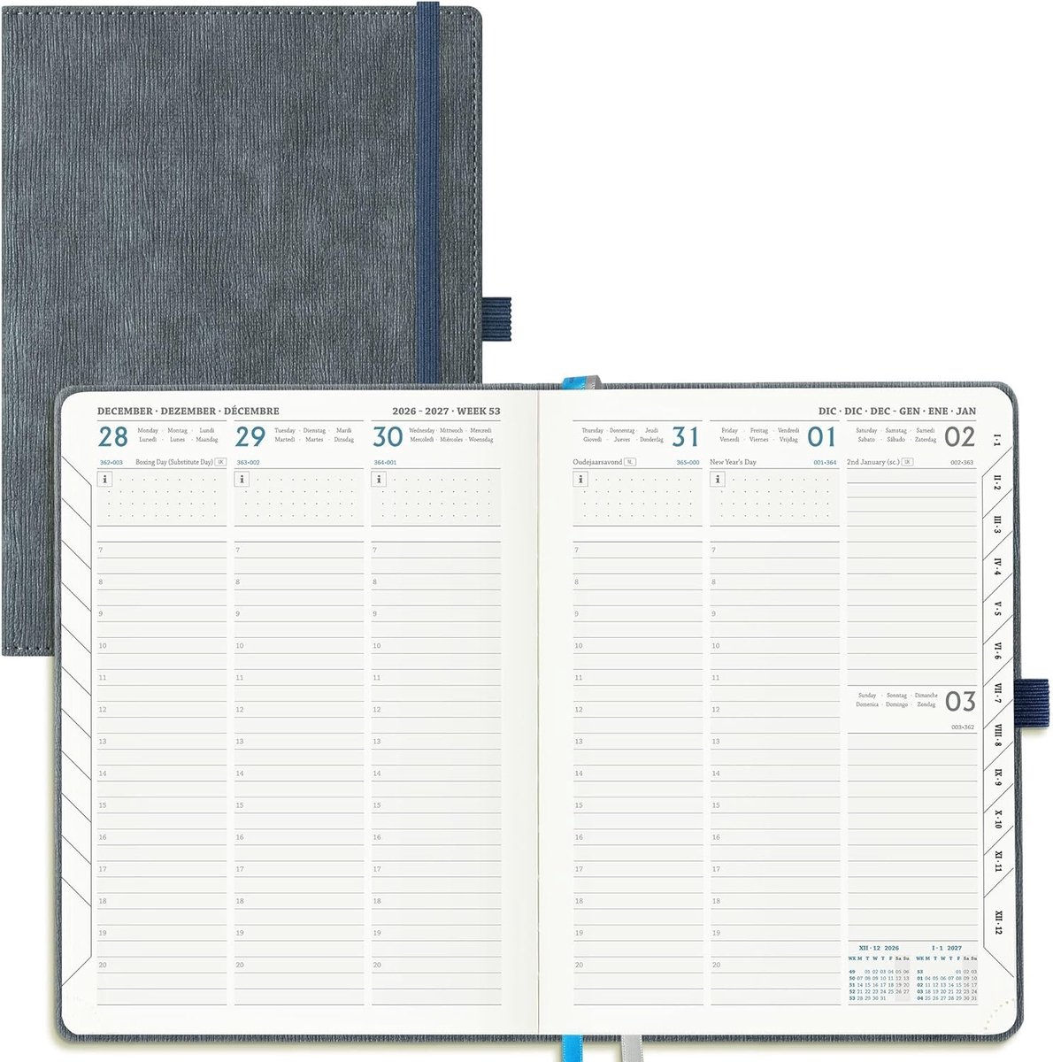 SnelShoppen - Agenda 2026 2027 - Weekly Planner A5, 18 maanden, Charcoal Grey PU Leer, Perfect voor School, Werk en Persoonlijke Planning
