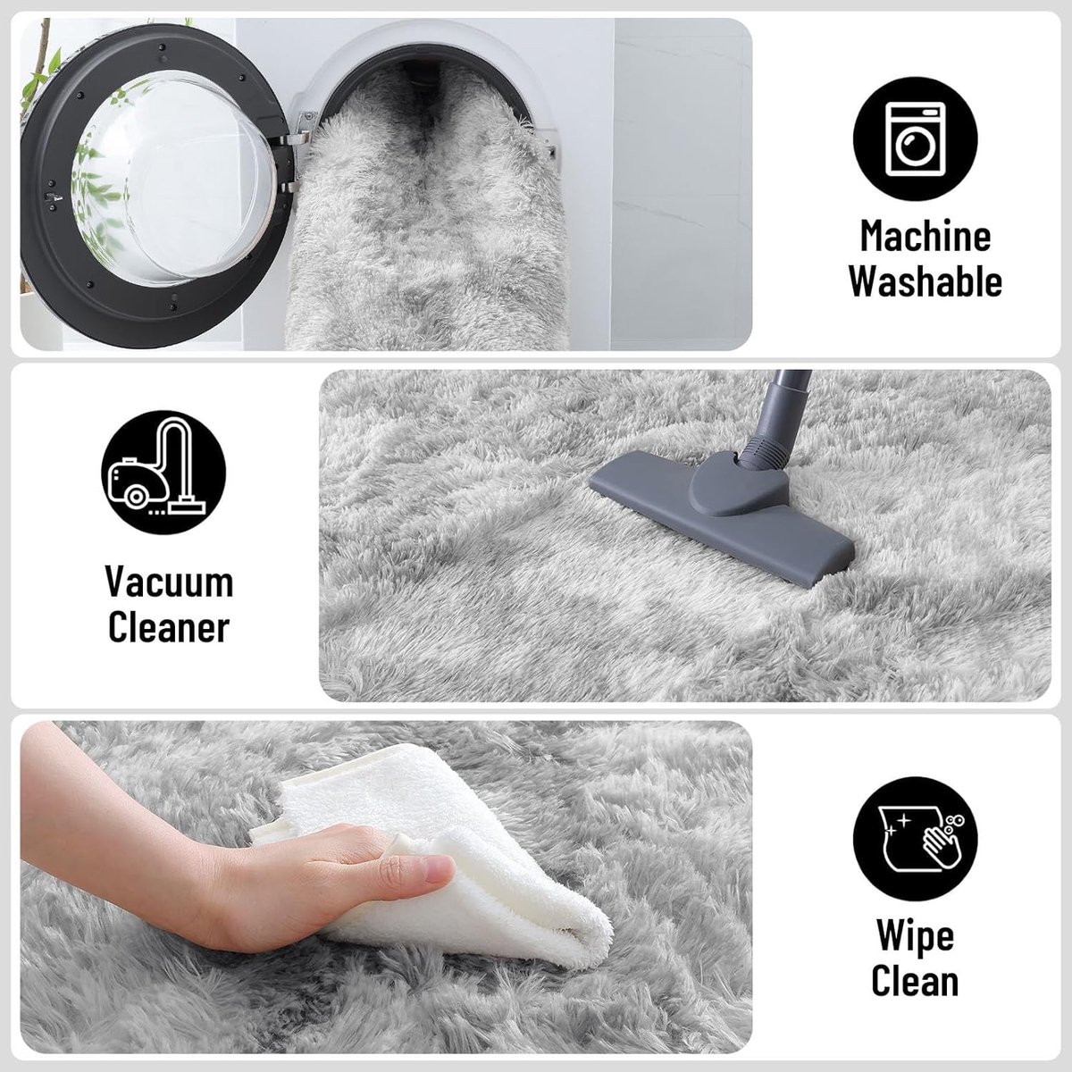 SnelShoppen - Hoogpolig Living Room Tapijt, Antislip Onderkant, Zacht Fluffy Wasbare Moderne Mat voor Hal, Kinderkamer, Slaapkamer, 160 cm, Rond, Grij