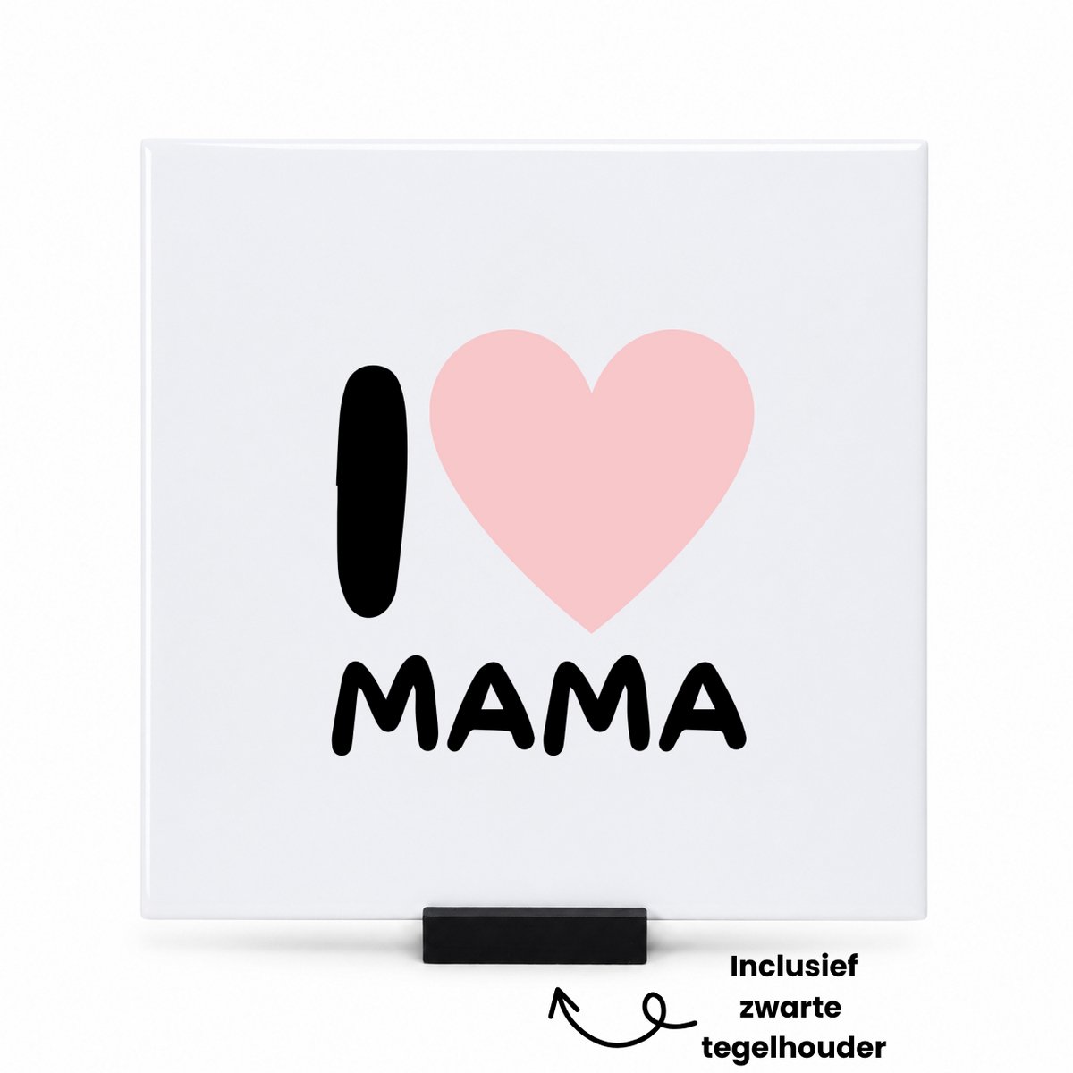 Hacebo I love mama met roze hart tegeltje met tegelhouder - Moeder - Liefste mama - tegeltjes met tekst - moederdag cadeautje - Cadeau voor mama - Verjaardag - Geschenk - Cadeau - Gift - spreuktegels - 15x15 CM Wit
