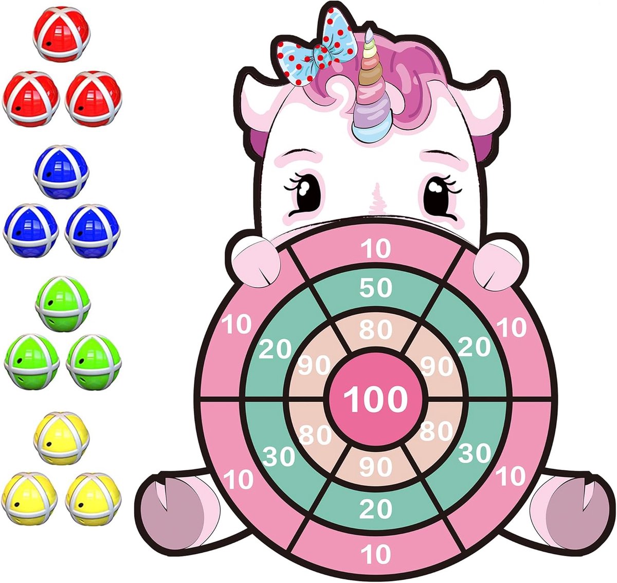 SnelShoppen - Unicorn Dartbord Set voor Kinderen 4-9 Jaar, 76cm met 12 Plakballen, Indoor en Outdoor Gooi Spel, Perfect als Verjaardagscadeau of Kerst