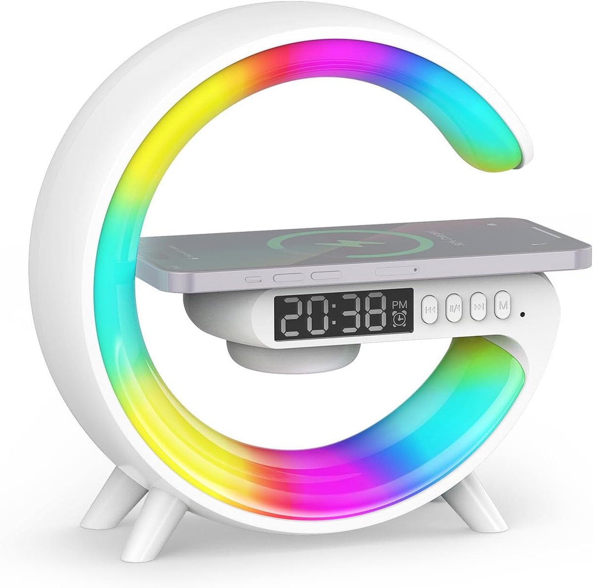 SnelShoppen - Smiling Shark Light Alarm Clock met Draadloze Oplader, Bluetooth Speaker, 10 Modi, Slimme Slaaplamp voor Woonkamer, Meditatie, Yoga, Amb