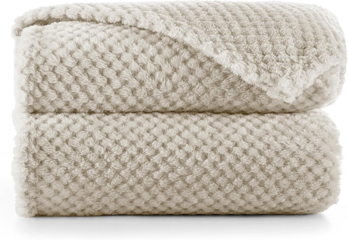 SnelShoppen - Cuddly Dekentje 150 x 200 cm Microvezel Plaid, Fleece, Zacht en Knuffelig, Scandinavisch Design, Beige, Perfect voor Sofa en Bed