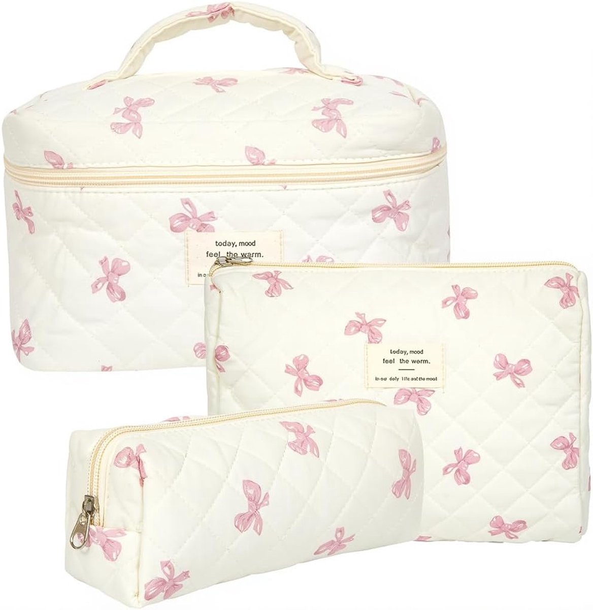 SnelShoppen - Pack van 3 Katoenen Toilettassen, Duurzaam en Comfortabel, Diverse Capaciteiten voor Reizen en Lichaamsverzorging, Toilettas voor Vrouwe