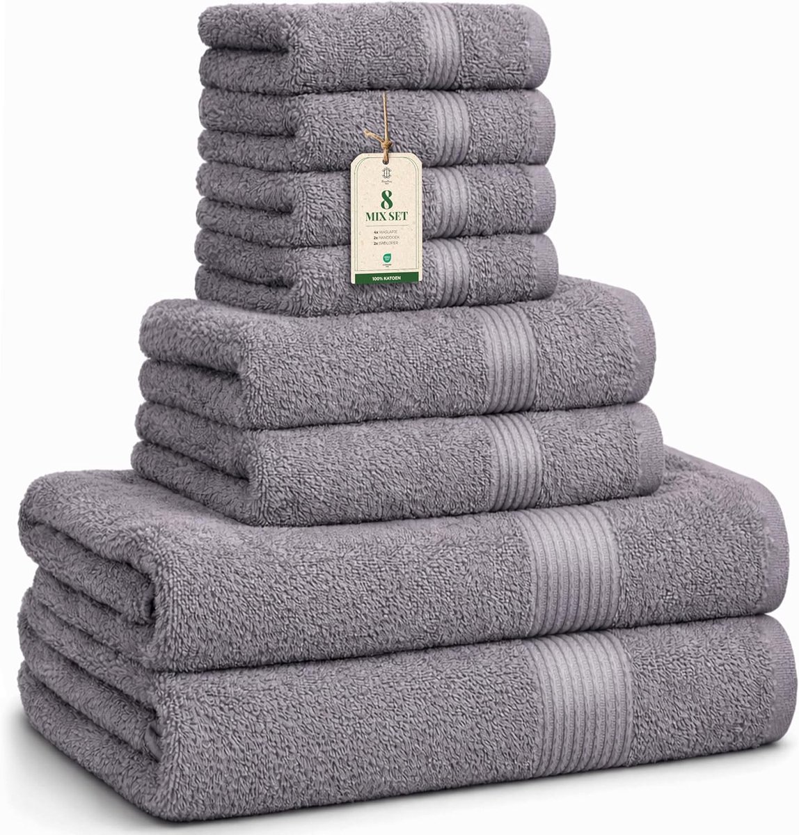 SnelShoppen - Luxe Handdoeken Set 8-delig: Washandjes (30x30 cm), Handdoeken (40x70 cm) & Badhanddoeken (65x137 cm) – 100% Katoen, Zacht, Absorberend,