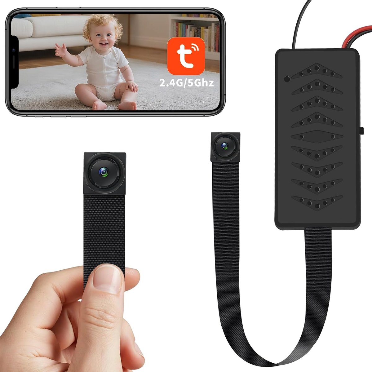 SnelShoppen - Mini HD-camera, Draagbare Wifi Beveiligingscamera 1080p, 5GHz & 2.4GHz WLAN, Bewegingsdetectie, Lange Batterijduur, Tuya App Remote View