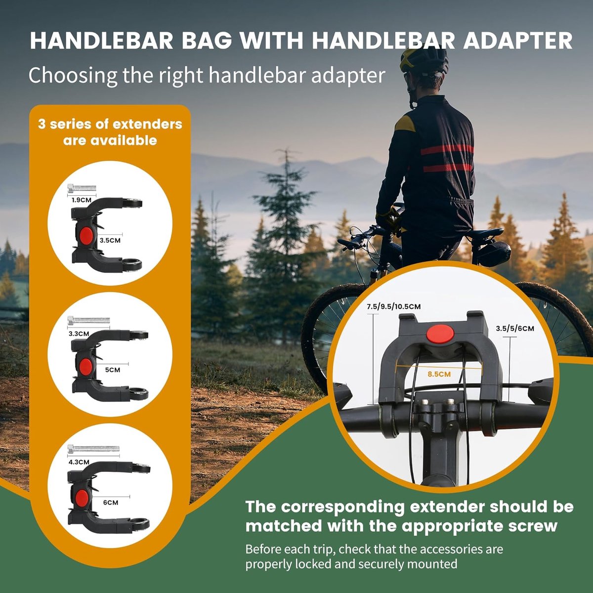 SnelShoppen - Fietstas met Stuuradapter, 6.5 L, Waterproof Handlebar Bag voor Fiets en E-Bike, Grote Capaciteit, Zwart