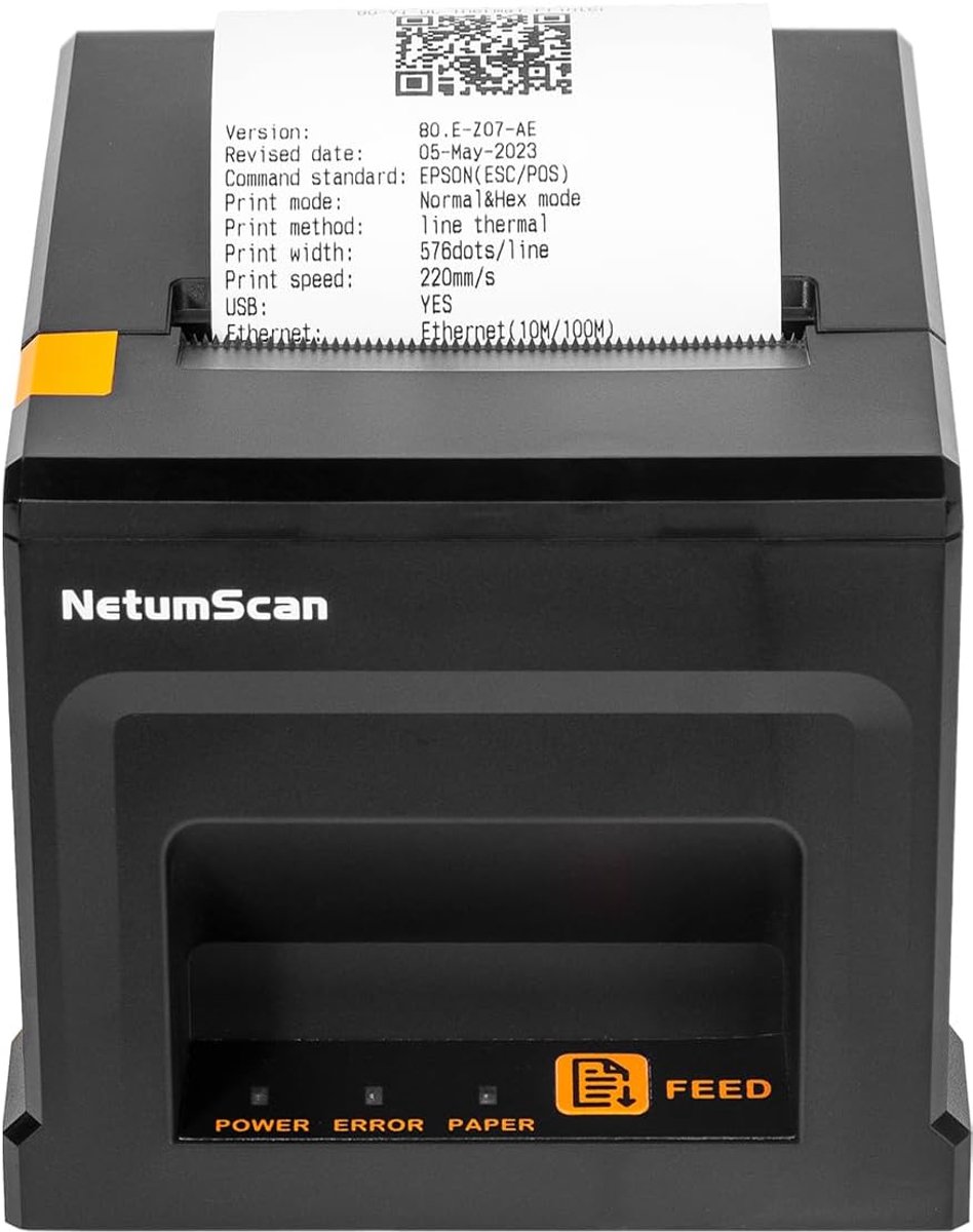 SnelShoppen - Thermische Kassaprinter 80mm USB 300mm/s met Automatische Snijfunctie, USB/Ethernet Interface, Ondersteunt Windows/Mac/Linux