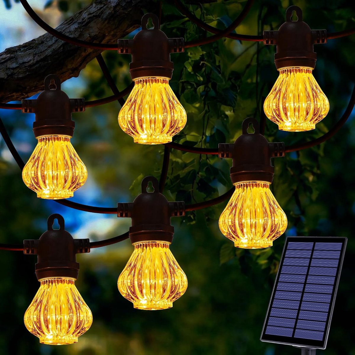 SnelShoppen - Solar Fairy Lights 6m met 10 Diamant Lampen, Buitenverlichting, Flickering Flame Effect, Weerbestendig, Tuin, Balkon, Feestverlichting
