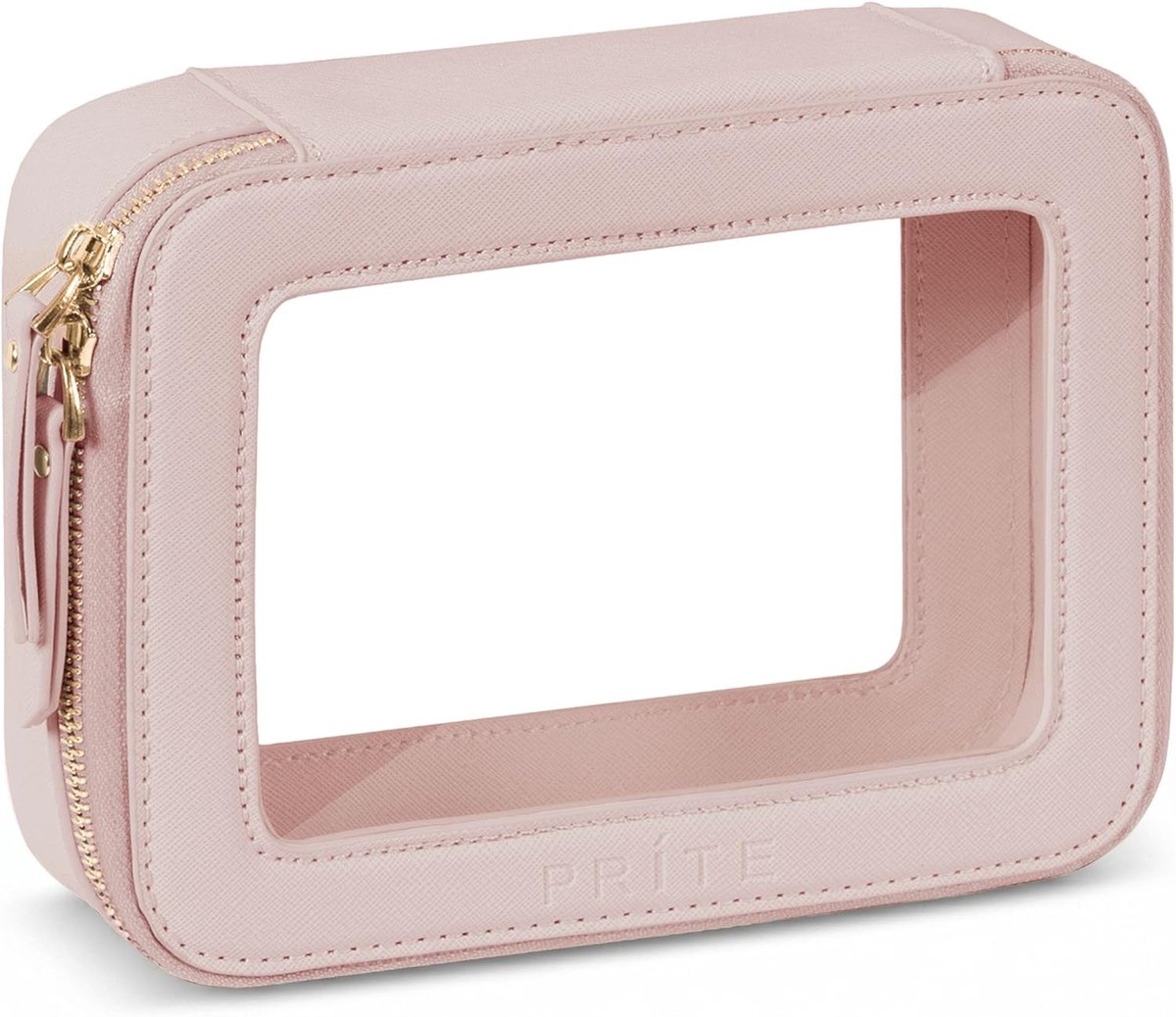 SnelShoppen - Transparante Cosmetic Bag - Waterdichte Toilettas - Makeup Organizer - Gouden Rits - Perzikroze Reistas voor Skincare, Make-up en Toebeh