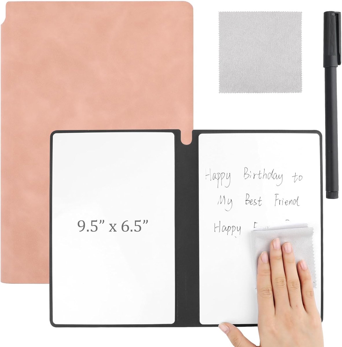 SnelShoppen - Herbruikbaar A5 Whiteboard Notitieboek - Draagbaar 9.5 x 6.5 Inch PU Hardcover Notepad met Wist Pen en Schoonmaakdoek voor Kantoor, Stud