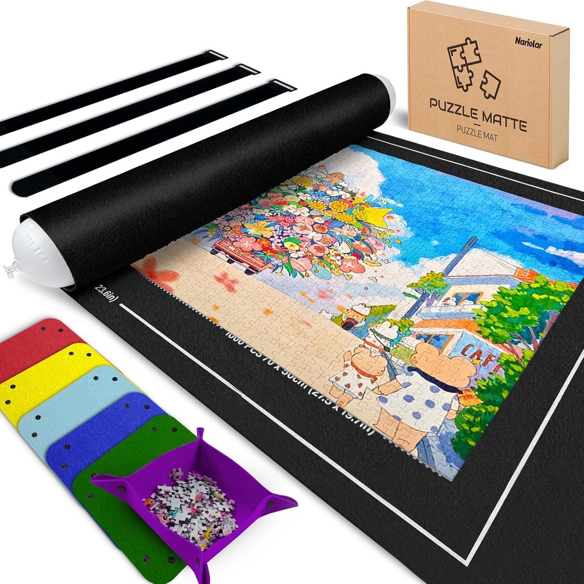 SnelShoppen - Puzzle mat met 6 kleurrijke vilt sorteerkommen, ideaal voor 500/1000/1500 puzzelstukjes, praktische accessoires voor opbergen en vervoer