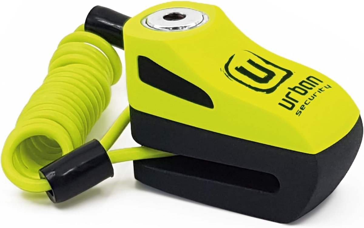 SnelShoppen - Universele Motor Remschijfslot Anti-diefstal - Compact en Gebruiksvriendelijk - Gele Veiligheidslock met Reminder Kabel - Voor Motorfiet