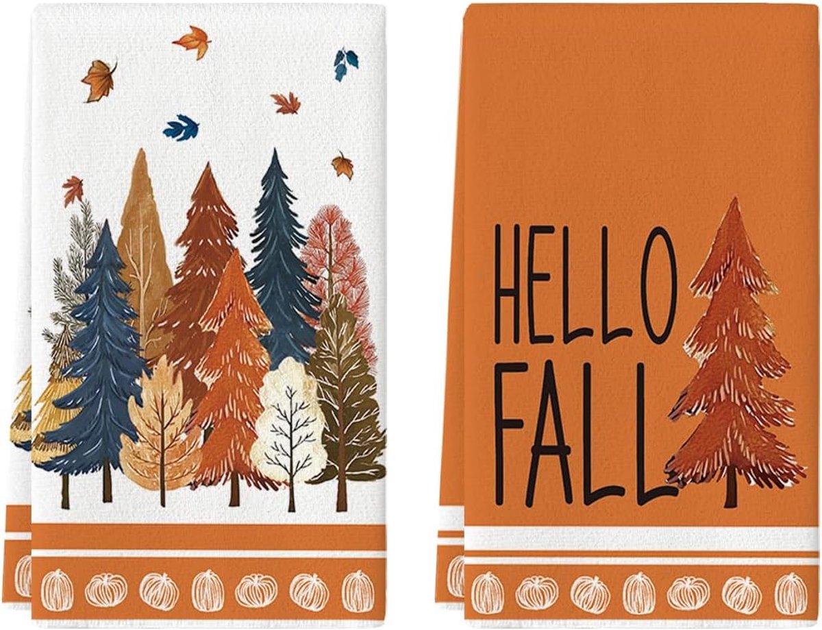 SnelShoppen - Keukendoeken Set van 2 - Bos Bomen Herfst Theedoeken 42 x 65 cm - Polyester Absorberend - Zacht en Duurzaam - Perfect voor Keuken Decora