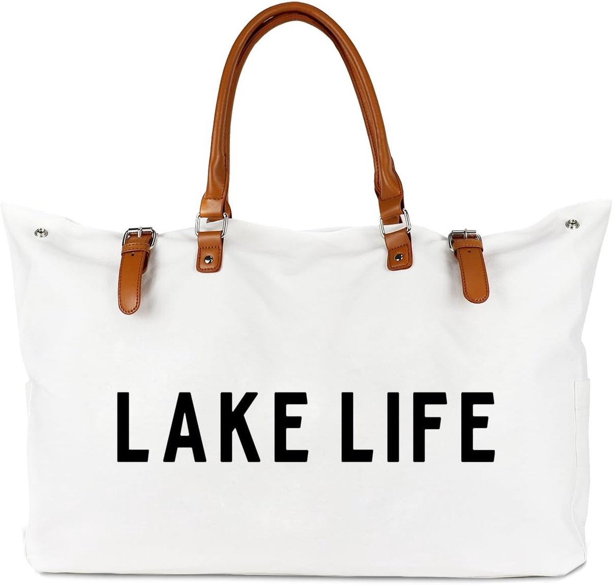 SnelShoppen - Extra Grote Strandtas met Handvat Vegan Leer, Waterproof, Zandproof, Wit, Ideaal voor Vakantie, Strand, Zwemmen, Shopping, 55.88x38.1x15