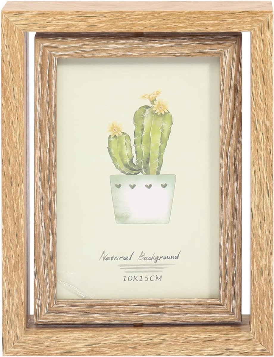 SnelShoppen - Houten Foto Lijst 10x15 cm, 360° Rotatie, Dubbelzijdige Fotolijst voor Thuis en Kantoor, Perfect voor Trouwerijen en Herinneringen