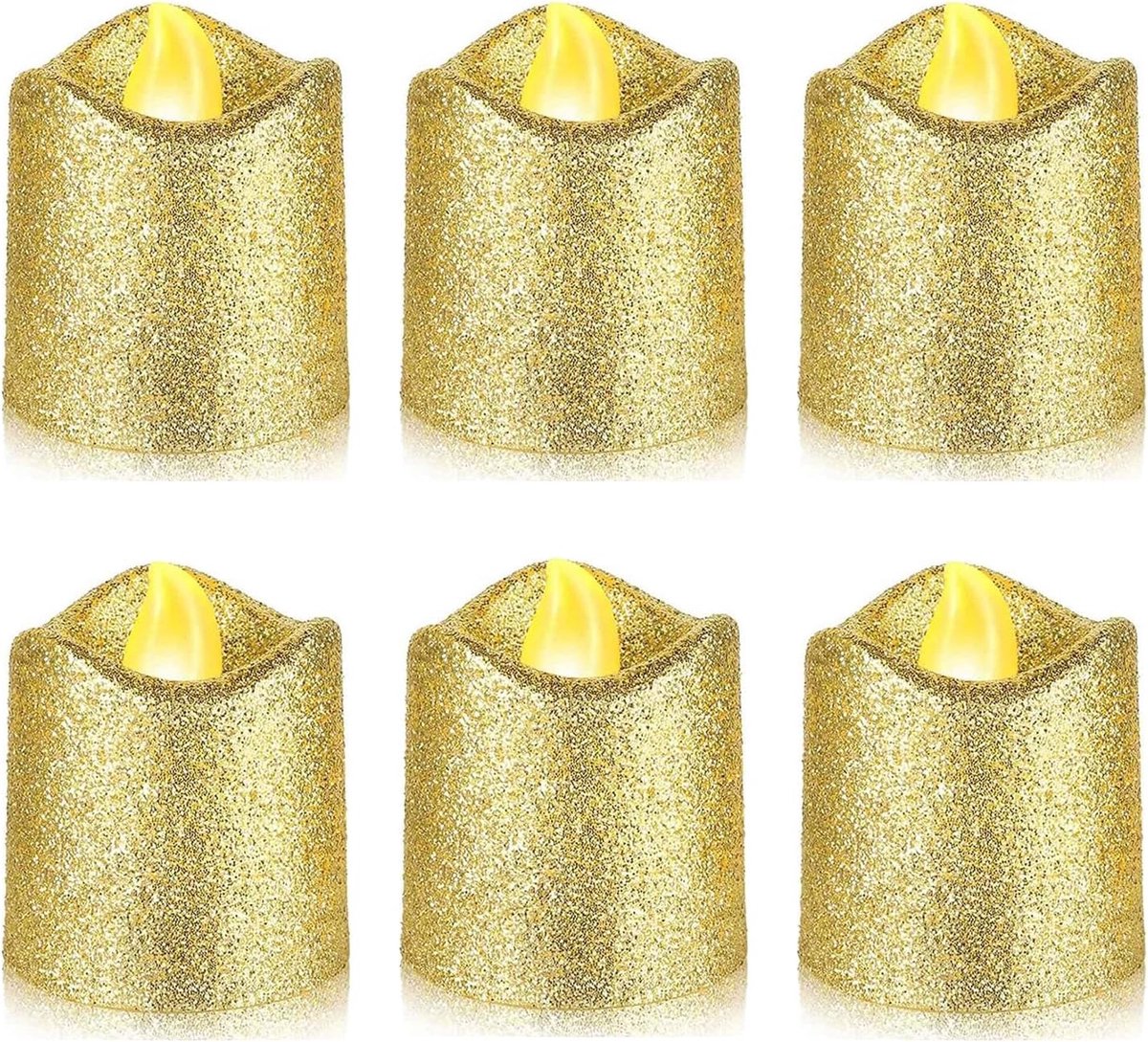 SnelShoppen - Glitter Gold LED Votive Candles, Batterij Aangedreven Tealights, Vlamloze Theelichten voor Feest, Bruiloft, Halloween en Kerstdecoratie