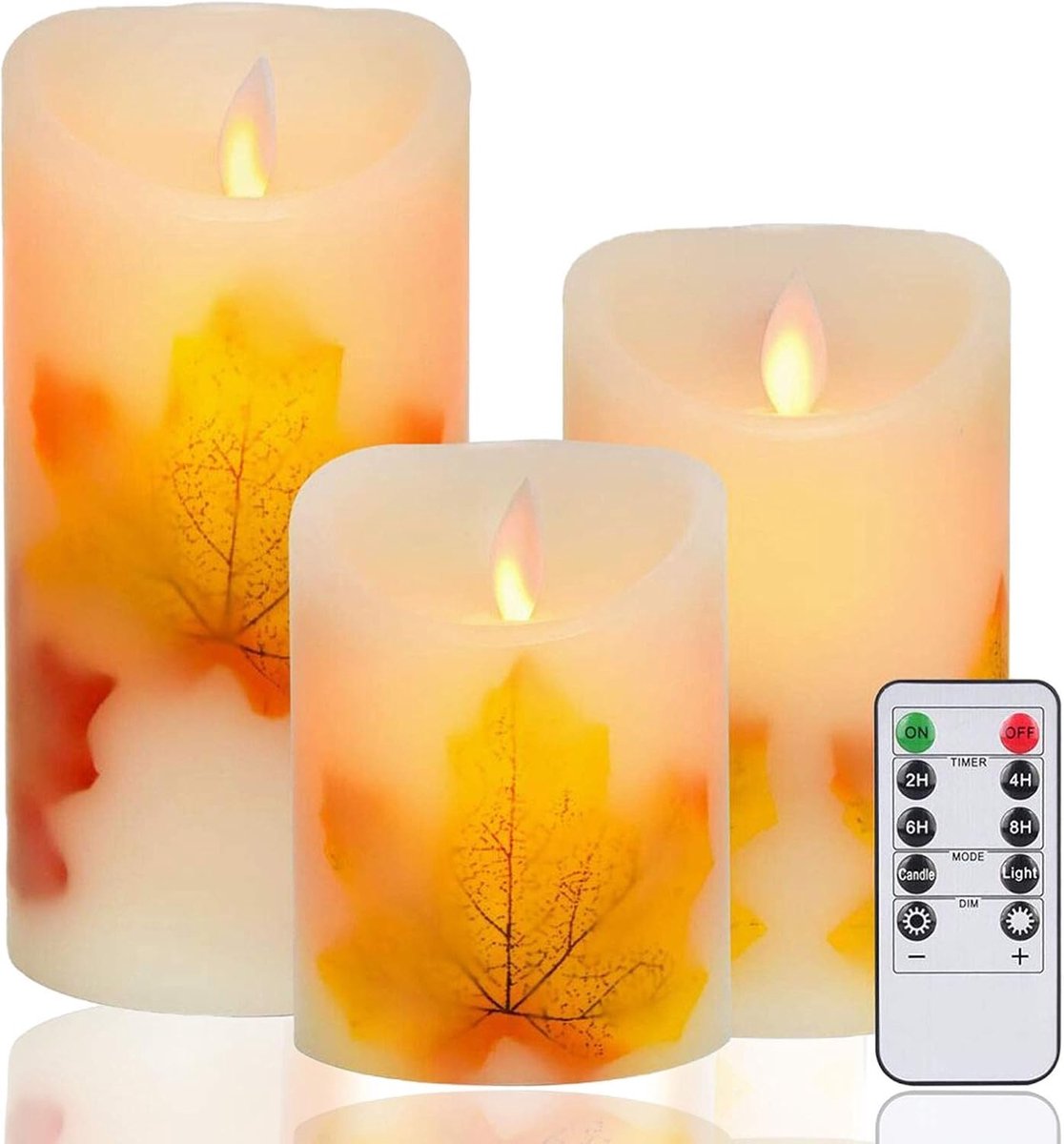 SnelShoppen - 3 Set LED Kaarsen met Afstandsbediening, Vlamloze Echt Was Flickering Effect, Amber Geel Licht, Pilaren voor Feest, Camping, Tuin en Bin