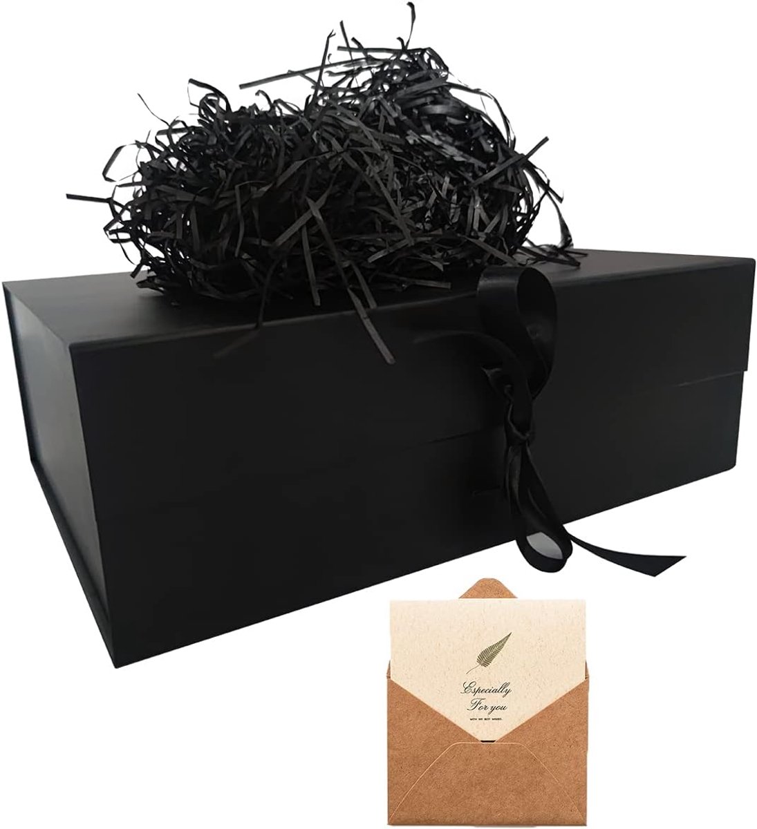 SnelShoppen - Luxe Zwarte Cadeau Doos met Magnetische Deksel en Strik voor Verjaardag en Valentijn - 33 x 26 x 11.5 cm - Duurzaam en Vouwbaar